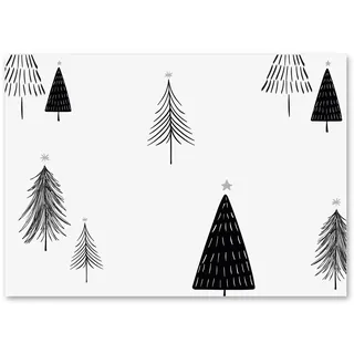 younikat 100 Tischsets Weihnachten Papier mit Tannenbäumen I DIN A3 eckig I Platz-Set aus Papier I modernes Design I Einweg Tischset I Black & White I Gastronomie I dv1151
