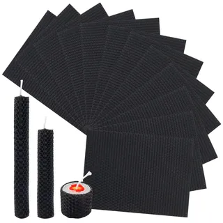 Bolosa 12 Bienenwachsplatten, Wachsplatten für Kerzen, Taufkerze Selber machen set, Wachsplatten zum Kerzen Verzieren, Bemalen Set 20x15cm, für Erwachsene und Kinder(Schwarz)