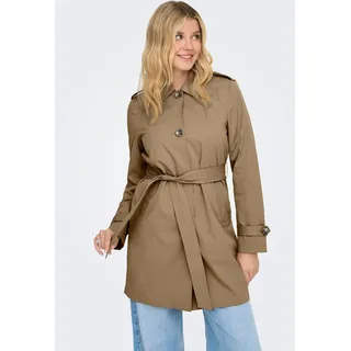 Trenchcoat ONLY "ONLDISA LIFE SB TRENCHCOAT CC OTW", Damen, Gr. S, tannin, Web, Obermaterial: 100% Polyester, unifarben, Po-bedeckend, V-Ausschnitt, Mäntel Trenchcoat, klassischer Schnitt