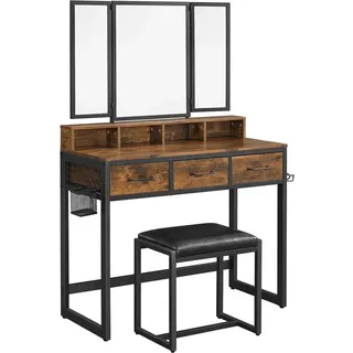Vasagle Schminktisch mit Hocker Braun-Schwarz