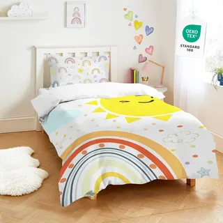 Yasida Regenbogen BettwäSche 120x150 Bunte BettwäSche Teenager MäDchen Mit Regenbogen,Sonne,Wolke,Wellen Punkt FüR Kinder MäDchen/Jungen Mikrofaser Bettbezug 120x150cm Und Kopfkissenbezug 40x60cm
