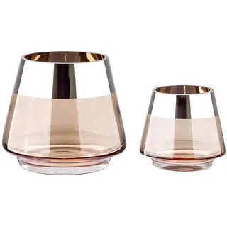 FINK Teelichthalter Set Jona 2-teilig - Kerzenglas Windlichter Glas Set - Kerzengläser Farben: Sand Silber - Adventsdeko Weihnachtsdeko Weihnachten Geschenk für Frauen Höhe 9/13 cm