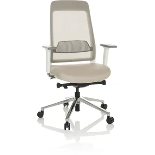 hjh OFFICE 790023 Profi Bürostuhl CHIARO T2 Stoff Grau/Beige ergonomischer Drehstuhl, Sitzhöhe & -Tiefe verstellbar, Netzrücken