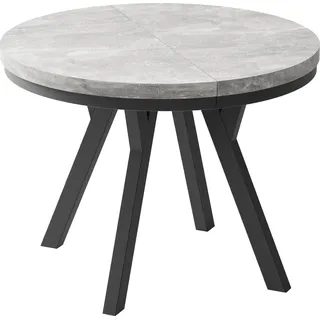 Designer Runder Ausziehbarer Esstisch - Loft-Stil, Industriell, Platzsparend - Schwarze Beine - 100 bis 150 cm - für 5-8 Personen - Hergestellt in EU - Beton Grau - 150 cm - Grau