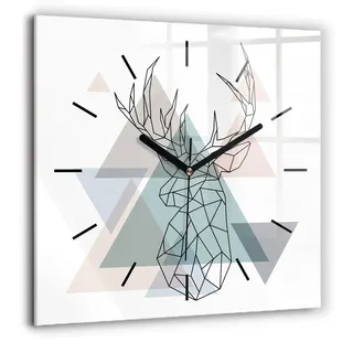 Wallfluent Große Wanduhr – Stilles Quarzuhrwerk - Uhr Dekoration Wohnzimmer Schlafzimmer Küche - Zifferblatt mit Striche - schwarze Zeiger - 60x60 cm - Rentier skandinavischer Stil - Schwarz