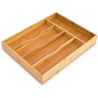 Relaxdays Besteckkasten HxBxT: ca. 4,5 x 25,5 x 34 cm Besteckbox aus Bambus Besteckeinteiler für die Schublade mit 5 Fächern als Besteckeinsatz und Schubladenorganizer Besteckeinlage aus Holz, natur