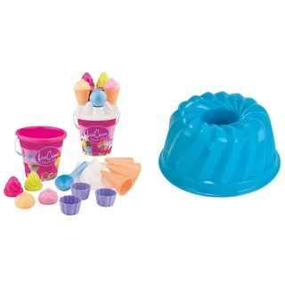 Simba 107114092 - Eimergarnitur EIS, 14 Teile, Sandkasten, Wasserspielzeug, Sandspielzeug & 107106226 - Sandformen Kuchen, es Wird nur EIN Artikel geliefert, Durchmesser 12cm