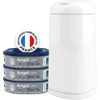 Angelcare Windeleimer + 3 Nachfüllpackungen, geruchshemmend, hohe Kapazität, antibakteriell, einfache Verwendung, Weiß