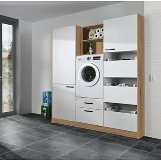 Schrank-Set EXPRESS KÜCHEN "Arta", weiß, eichefarben astig, B:180cm, Holzwerkstoff, Kastenmöbel-Sets, Schrank-Set, ohne Geräte, vormontiert, mit Soft-Close-Funktion, Stellbreite 185cm