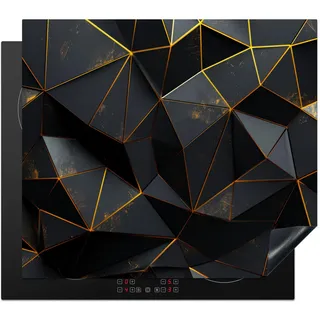 KitchenYeah© Herdabdeckplatte Einteilig Küche Herdabdeckung Induktionsfeld | 60x52 cm - Glaskeramikkochfeld Herdabdeckplatten Vinyl Matte Aufrollbar Schwarz - Gold - Design - Luxus