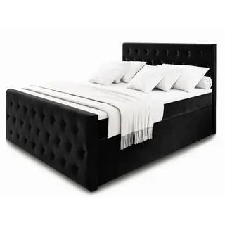 Masseno Boxbett Fondi 180x200 cm mit Matratze und Topper - Schwarz , Holz , H2 + H3 , 180x200 cm , Schlafzimmer, Betten, Boxspringbetten