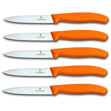 Victorinox 5-tlg Gemüsemesser Set Swiss Classic Orange – 10 cm ohne Wellenschliff – Tomatenmeser