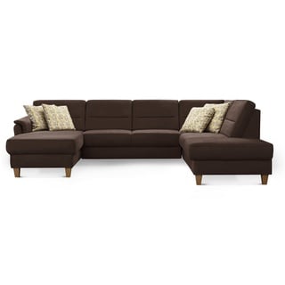 CAVADORE Wohnlandschaft Palera / Federkern-Sofa in U-Form im Landhausstil / 314 x 89 x 212 / Mikrofaser-Bezug, Braun