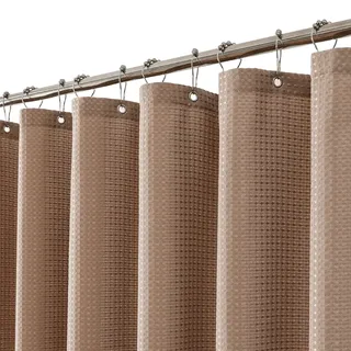 meioro Beige Duschvorhang, Anti Schimmel Wasserdicht und Trocknet Schnell Duschvorhänge, Waffel schwere Textil Stoff Shower Curtain mit 12 Ringen, 180 x 200cm Luxus duschrollo für badewanne
