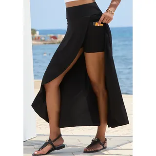 Maxirock LASCANA, Damen, Gr. 36, schwarz, Jersey, Obermaterial: 95% Viskose, 5% Elasthan, unifarben, figurumspielend knöchellang, Röcke Maxirock, mit integrierter Shorts und kleiner Tasche, Strandrock, Sommerrock, Topseller