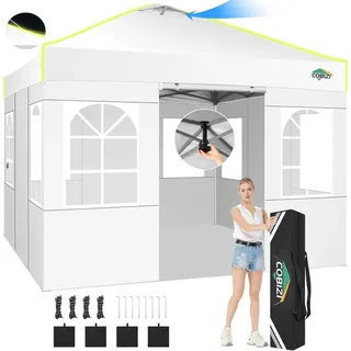 COBIZI Pavillon 3x3 Faltpavillon wasserdicht Winterfest, EIN-Tasten-Zentralverriegelung Partyzelt Faltbar Anti-UV mit Fluoreszierenden Streifen, 4 Seitenwänden, 3 Höhenverstellbar,Gartenzelt, Freien