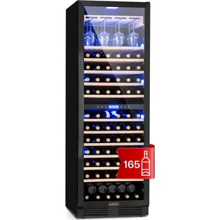 Klarstein Weinkühlschrank, 2 Zonen Getränkekühlschrank, 425L Einbau-Weinschrank Schmal, Wein-Kühlschrank mit Glastür, Indoor/Outdoor Flaschenkühlschrank, Wine Fridge 5-20°C, 165 Flaschen - Schwarz