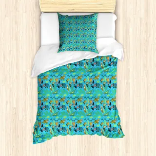 ABAKUHAUS Tier Bettbezug Set für Einzelbetten, Bunte Waldtiere, Milbensicher Allergiker geeignet mit Kissenbezug, 135 cm x 200 cm - 80 x 80 cm, Deep Sky Blau Multicolor