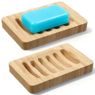 2 Stück Holz Seifenschale mit Ablauf, Bambus Seifenschale, Soap Dish, Handgefertigte Seifenablage, Seifenschalen, Seifenhalter für Dusche, Waschbecken, Badezimmer, Badewanne, Wohnmobil