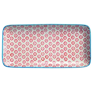 Bloomingville Servierplatte Emma Retro Servierteller eckig Vintage rechteckige L 31 x H 3 x W 15,5 cm, rot, Keramik
