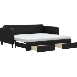 vidaXL Tagesbett Ausziehbar mit Schubladen Schwarz 90x200 cm Stoff - Schwarz