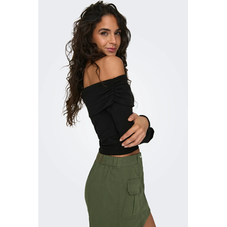 Langarmshirt ONLY "ONLLIVE LOVE L/S OFF SHOULDER CS TOP", Damen, Gr. XL, schwarz, Jersey, Obermaterial: 95% Baumwolle, 5% Elasthan, unifarben, regular fit kurz, Carmenausschnitt, Shirts Langarmshirt, Baumwollmischung, regular fit, cropped fit, schulterfrei