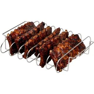 ELUNO Spareribs Halter 37 x 7 x 29 cm Edelstahl Silber/Weiß