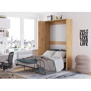 Wandbett Schrankbett TEDDY 120x200 Artisan Eiche Vertikal Wandklappbett, Schrankklappbett, Schrank mit integriertem Klappbett, Funktionsbett inkl. Lattenrost - Braun, Bronze