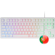 Mars Gaming MK023, Gaming Tastatur TKL, Hybrid H-Mech Technologie, FRGB Regenbogenbeleuchtung, Anti-Ghosting, Universelle Kompatibilität, Weiß, Portugiesisch Sprache