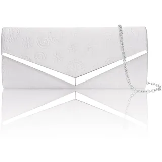 Larcenciel Damen Clutch Silber, Damen Handtasche mit Abnehmbarer Kette, Elegant Wildleder Abendtasche für Braut, Envelope Crossbody Tasche Bedruckte Umhängetasche für Hochzeit, Party, 25×11×5cm