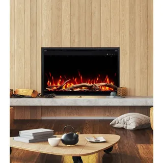 AFLAMO 3D Elektrokamineinsatz – realistische Flammen für Ihren Kamin - Ultra-realistische Flammenoptik - Einbaukamin - 100x60x20 cm - Dekorativer LED-Elektrokamin mit Heizfunktion 750/1500 W