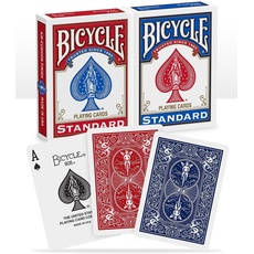 Bicycle 1001781 Kartendeck Standard 2er-Pack Rot & Blau Rommé-Karten, Pokerkarten, Zauberkarten/Klassische Rider Back Rückseite/hochwertiges Kartenspiel, ab 10 Jahren, Poker