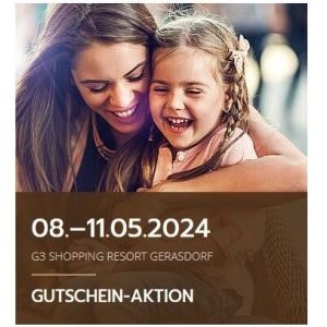 G3 Shopping Resort &#8211; bis zu 20€ Bonus beim Kauf von Centergutscheinen (8. &#8211; 11. Mai)