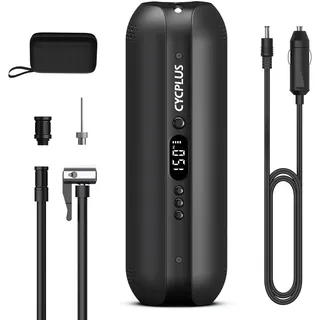 CYCPLUS Luftpumpe 12V DC/AC 2-in-1 Max 150PSI Automatische Abschaltung Elektrischer Kompressor Tragbar Fahrradpumpe Mini Reifenpumpe für Alle Fahrräder Motorräder und Autos