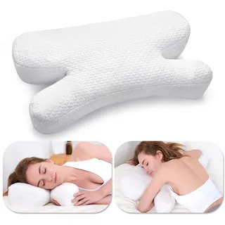 CUZEP Anti Falten Kissen,Seitenschläferkissen Anti Aging,Memory Foam Kissen Nackenhörnchen Ergonomisches,Rückenschläfer Bauchschläfer Kissen Nackenstützkissen【Weiß】
