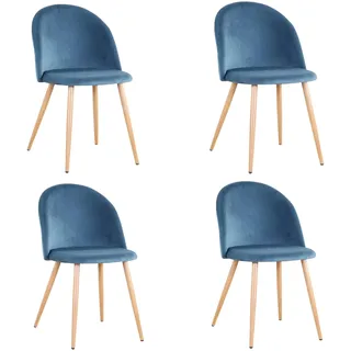 GrandCA Home 4er Set Esszimmersessel, 4er-Set Samt Esszimmerstühle mit Eisenbeinen in Holzoptik, vielseitig für Büro, Café, Küche, Wohnzimmer, Schlafzimmer (Blau,4)