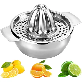 Multifunktionsablage Zitruspresse Edelstahl, Zitruspresse Manuell mit Behälter, Spülmaschinengeeignet Robust Orangenpresse Edelstahl für Zitronen, Limetten & Orangen