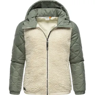 Ragwear Damen Übergangsjacke aus Teddy-Kunstfell mit gesteppten Ärmeln beige