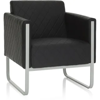 hjh OFFICE Loungesessel 1-Sitzer Aruba Step Kunstleder Polstersofa Couch modern mit Metallgestell, 78 x 67 x 71 cm, Schwarz