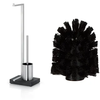 blomus -MENOTO- Stand WC-Garnitur aus mattiertem Edelstahl & Bathroom- Ersatzbürste aus Kunststoff für Toilettenbürste, unkompliziert wechselbar, für blomus NEXIO-/MENOTO-/Duo-/Primo-/ARA/UNO-Serie