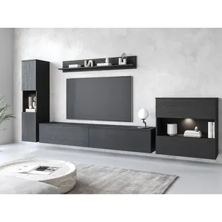 INOSIGN Wohnwand »PARIS«, (Komplett-Set, 4 St.), TV-Wand 300cm breite, grifflose Design, stehend und hängend montierbar grau