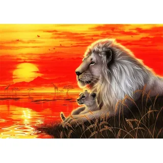 WOWDECOR DIY Malen nach Zahlen für Erwachsene Kinder Mädchen, König der Löwen Sonnenuntergang Meer 40x50cm Vorgedruckt Leinwand-Ölgemälde (ohne Rahmen)