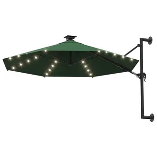 vidaXL Sonnenschirm zur Wandmontage mit LEDs 300 cm Grün - Grün
