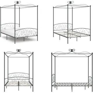 vidaXL Himmelbett Gestell Grau Metall 140 x 200 cm - Bettgestell - Bettgestelle - Bettrahmen - Bett - Grau