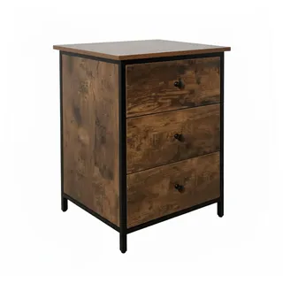 Relaxdays Nachttisch, 3 Schubladen, HxBxT: 60 x 40 x 40 cm, Nachtkommode Schlafzimmer, Metall & MDF, braun/schwarz