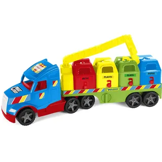 Wader 36321 - Magic Truck Recycling-Fahrzeug mit Vier Containern, Kran und leuchtenden Scheinwerfer, Größe ca. 79 cm, für Kinder ab 3 Jahren, Geschenk für kreatives Spielen