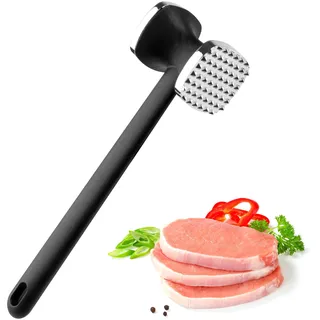Deepton Fleischklopfer aus Zinklegierung, 24CM Doppelseitiger Schnitzelklopfer mit Rutschfestem Griff, Silber Fleischhammer, Steakhammer, Zartmacherhammer für Schnitzel, Rindfleisch, Huhn