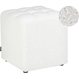 Beliani Pouf Bouclé Polyester 38 x 39 x 38 cm Weiß