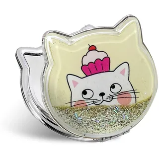 Fixleren Katze Taschenspiegel, Handspiegel Klappbar Mini Schminkspiegel ,Klein, Doppelseitig,Kompaktspiegel für Make-up Camping Reisen 7 * 7.5cm. (grün)