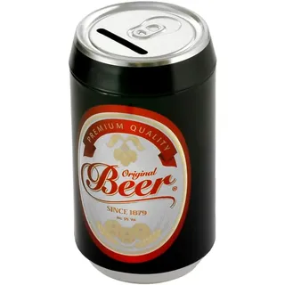 Spardose aus Metall, kleines Bierglas, 33 cl, zum Öffnen, Farbe Schwarz (12 x 6,5 cm)